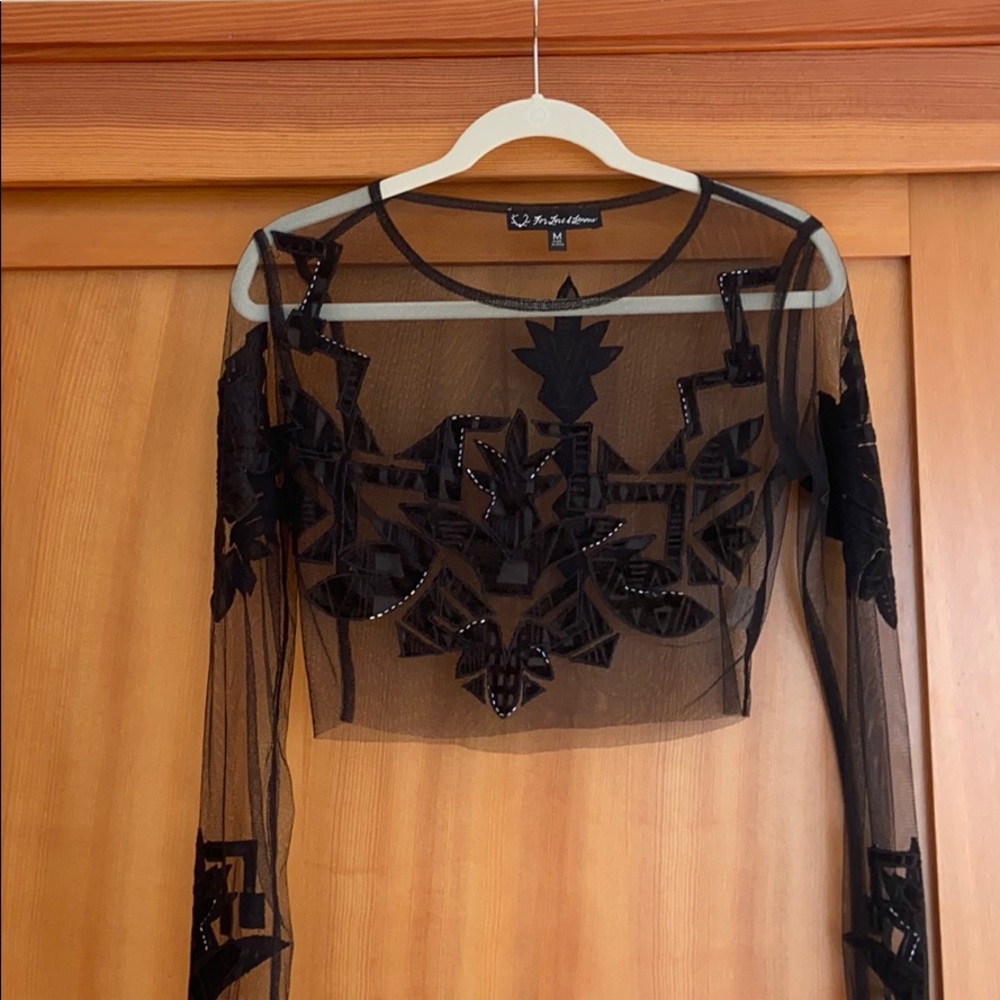 For Love and Lemons Black Mesh Crop Top
